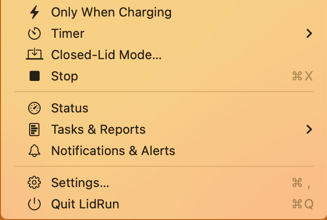 Only When Charging, Timer, and the rest of the menu.