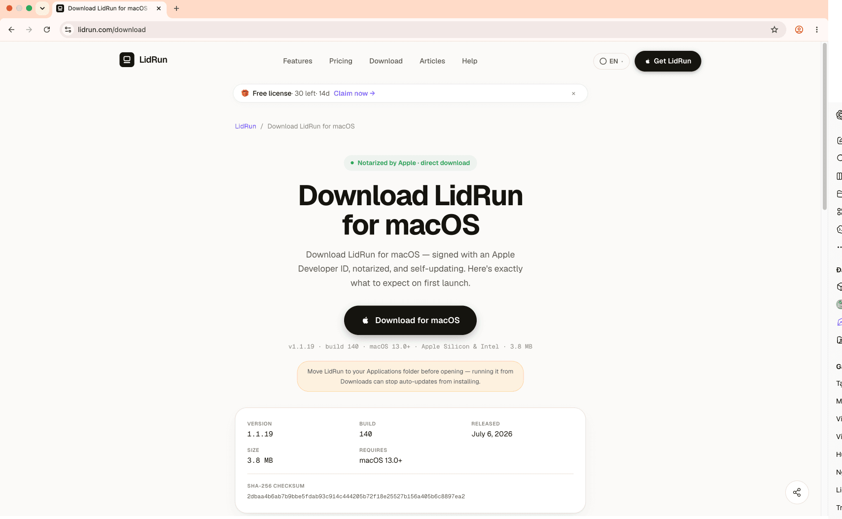 La página de lidrun.com/download.