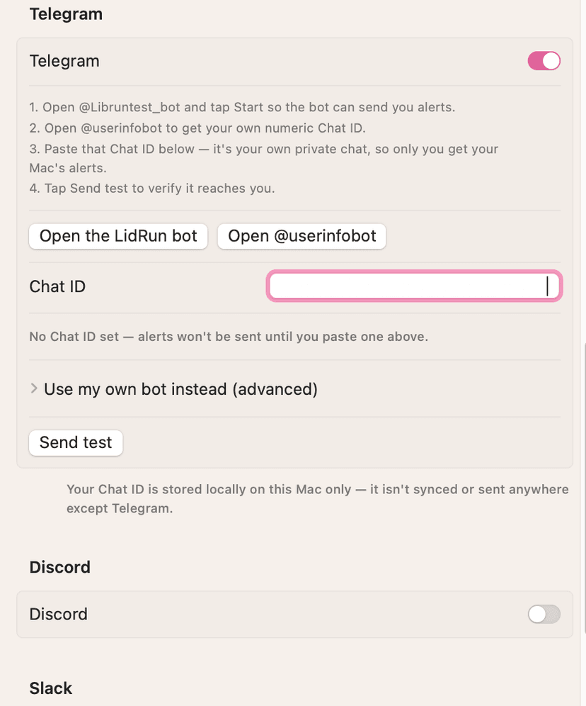 Setting up the Telegram bot and Chat ID.